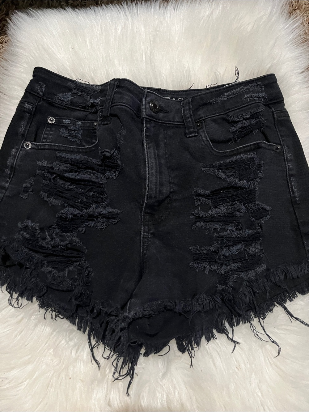 American Eagle Outfitters Black Distressed High-Rise Jean Shorts